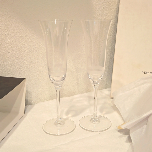 Vera Wang Wedgwood Champagne Flute Pair Clear and Frosted Glass - Picture 2 of 9